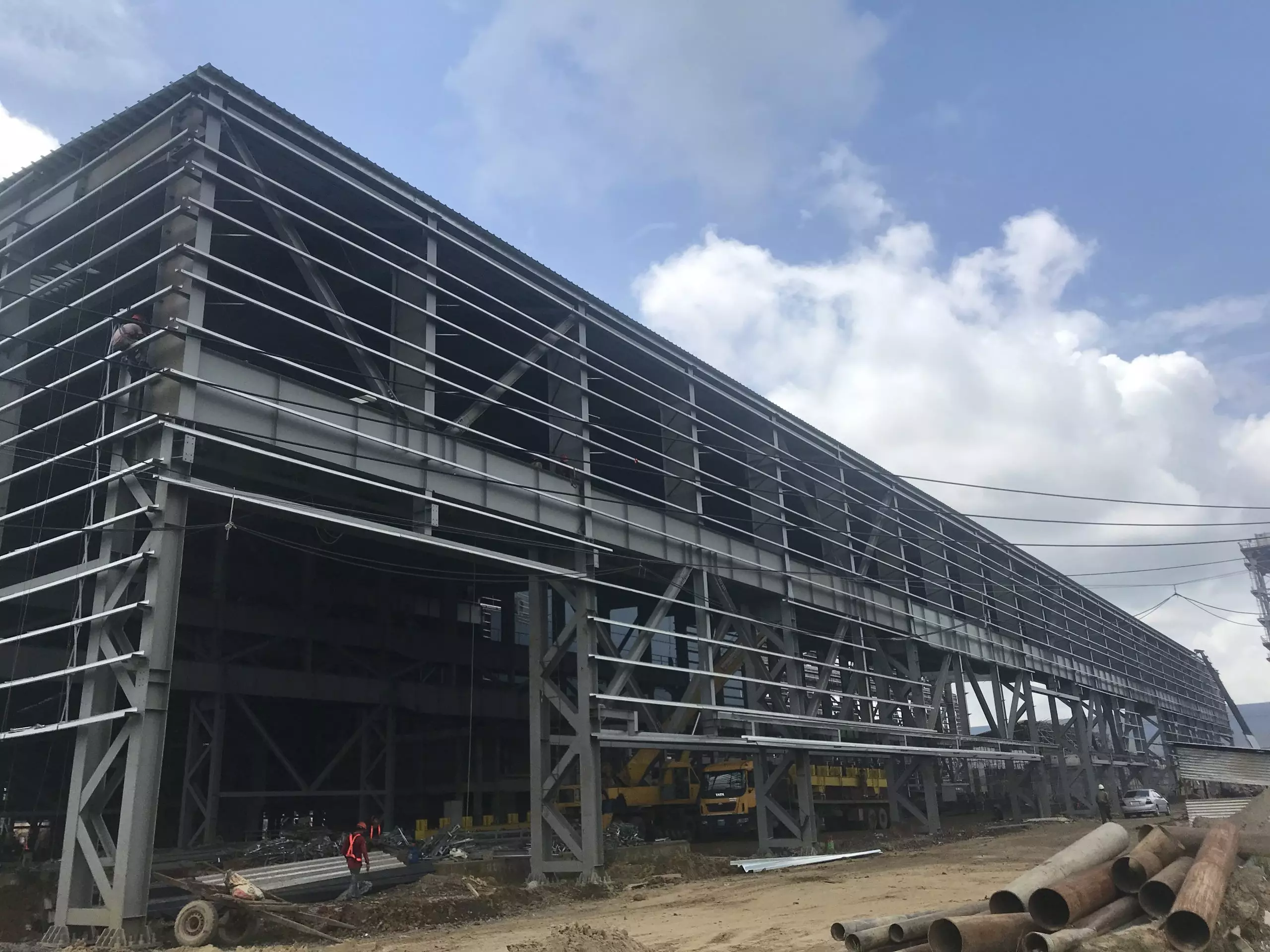 Structural steel framework on a construction site